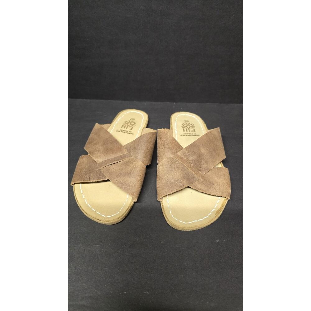 EJH Shoes Womens Size 8.5 Brown Leather Slide Sandals Handcrafted Turkey Casual